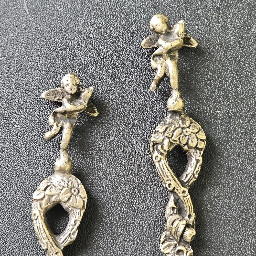 Set of 4 Vintage Italian Cherub Shovel Spoons Brass Toned Putti Angel Italy